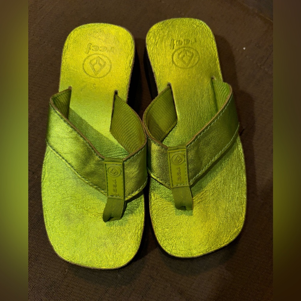 Reef Green Metallic Thong Sandals